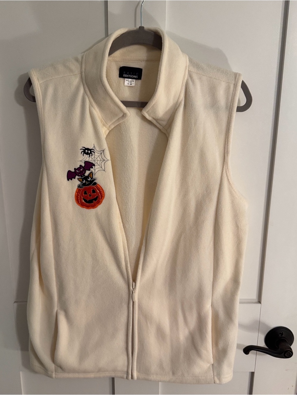Basic editions Cream Fleece Vest with Halloween Patch